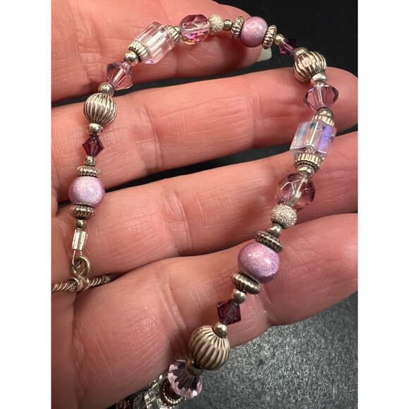 Vintage Sterling Silver Toggle Bracelet with Purple Crystal & Lampwork Beads - Picture 8 of 12